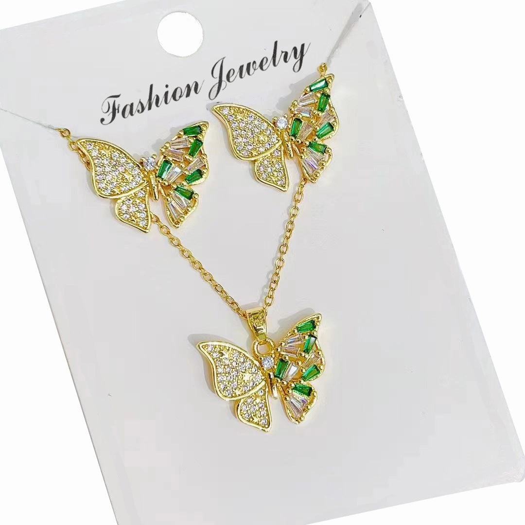 Wholesale Butterfly Titanium Steel Necklace Color Preservation Micro-set Earrings Necklaces Set