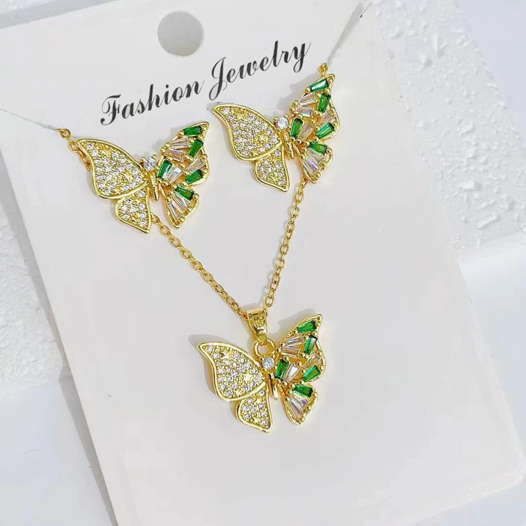 Wholesale Butterfly Titanium Steel Necklace Color Preservation Micro-set Earrings Necklaces Set