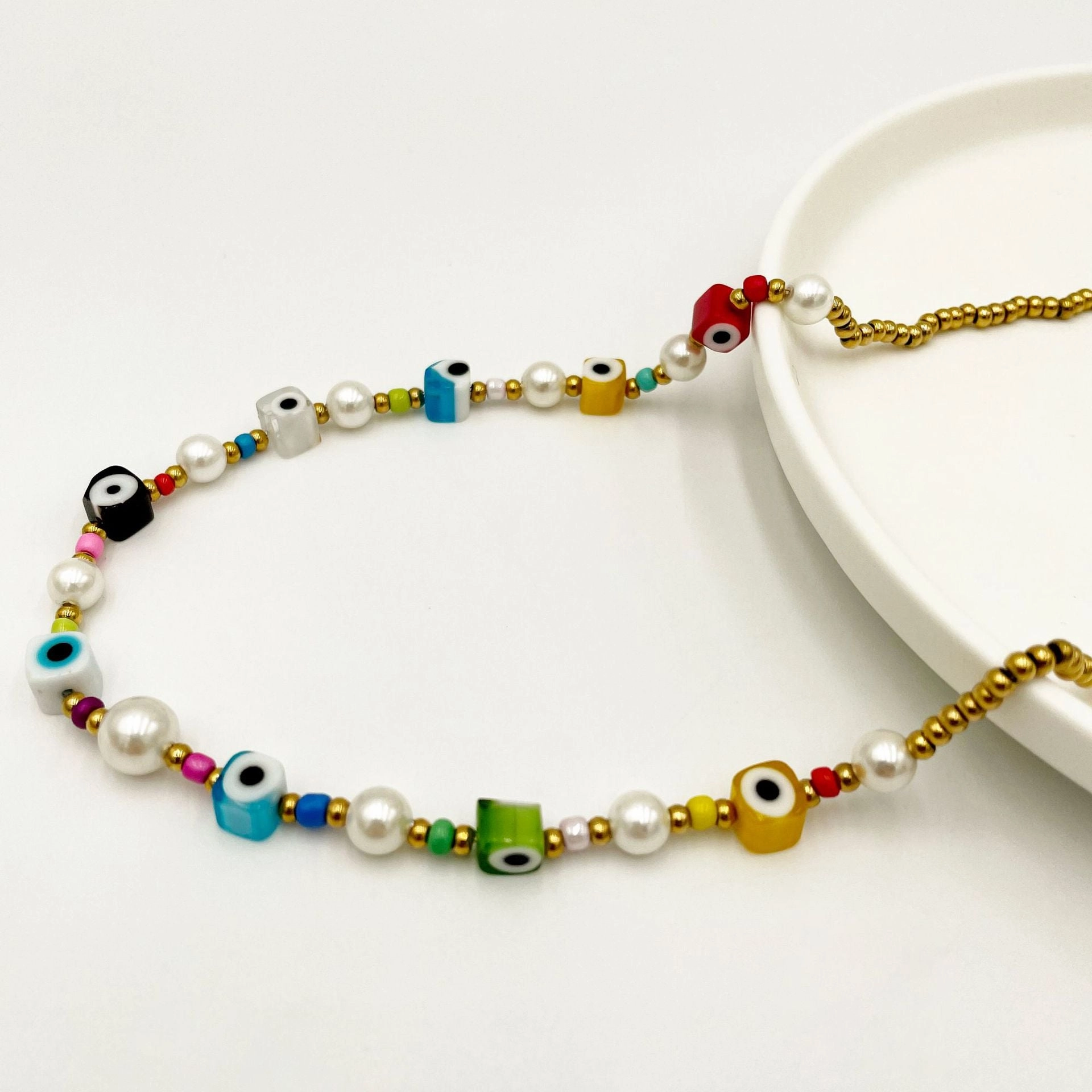 Wholesale Candy Color Glass Eyeball Necklaces