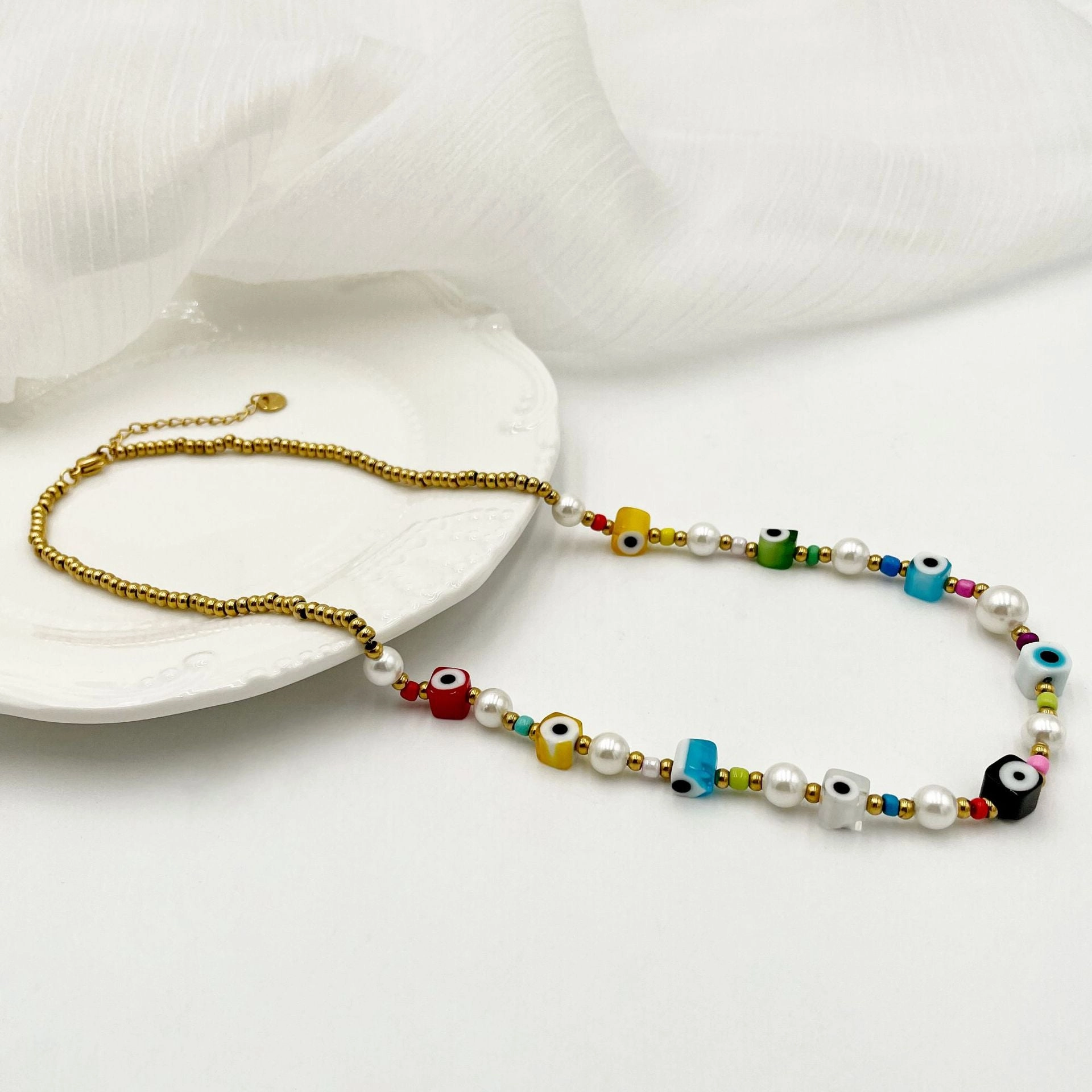 Wholesale Candy Color Glass Eyeball Necklaces