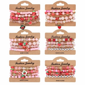 Wholesale Cartoon Cute Fruit Strawberry Pendant Glass Beaded Multi-layer Elastic Bracelet