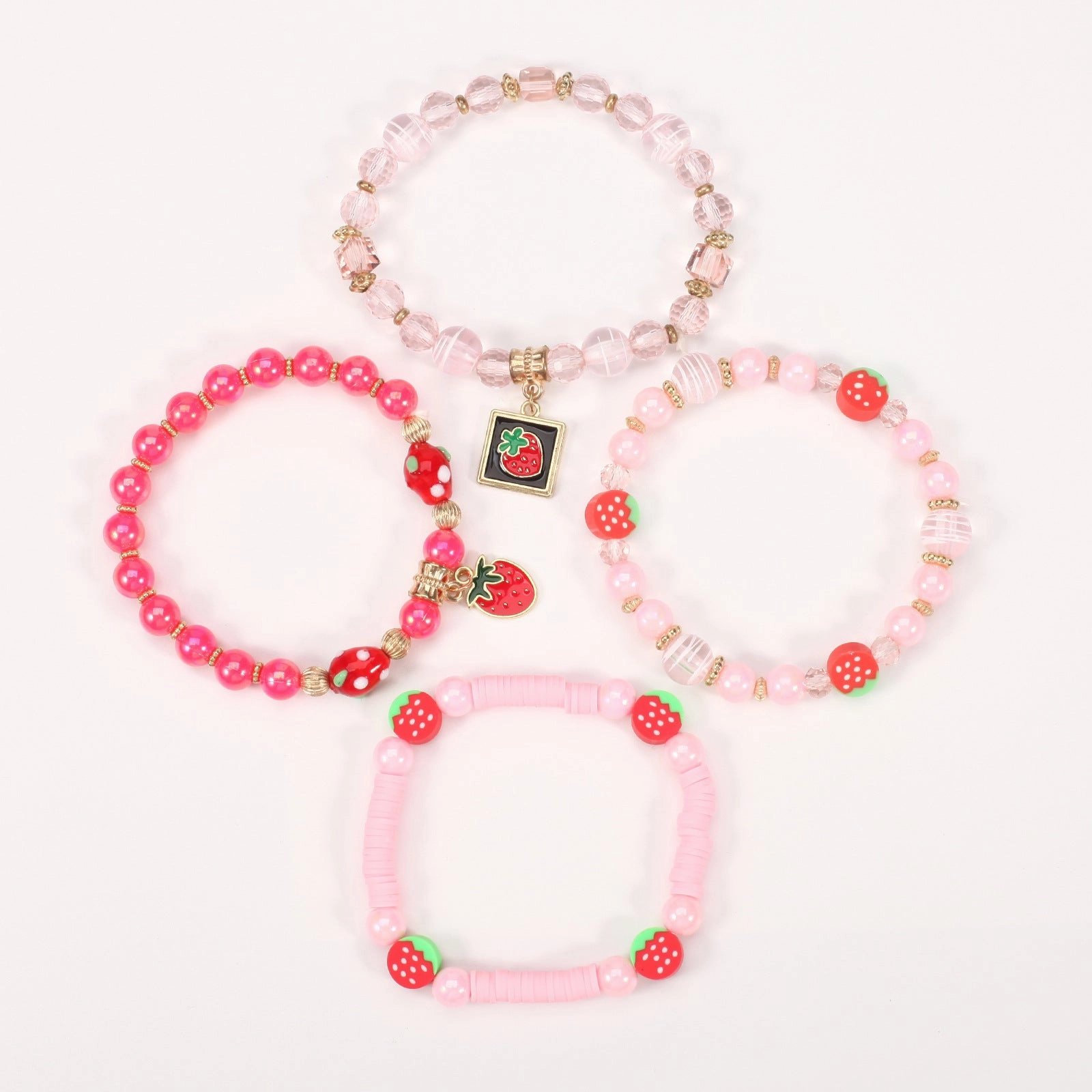 Wholesale Cartoon Cute Fruit Strawberry Pendant Glass Beaded Multi-layer Elastic Bracelet