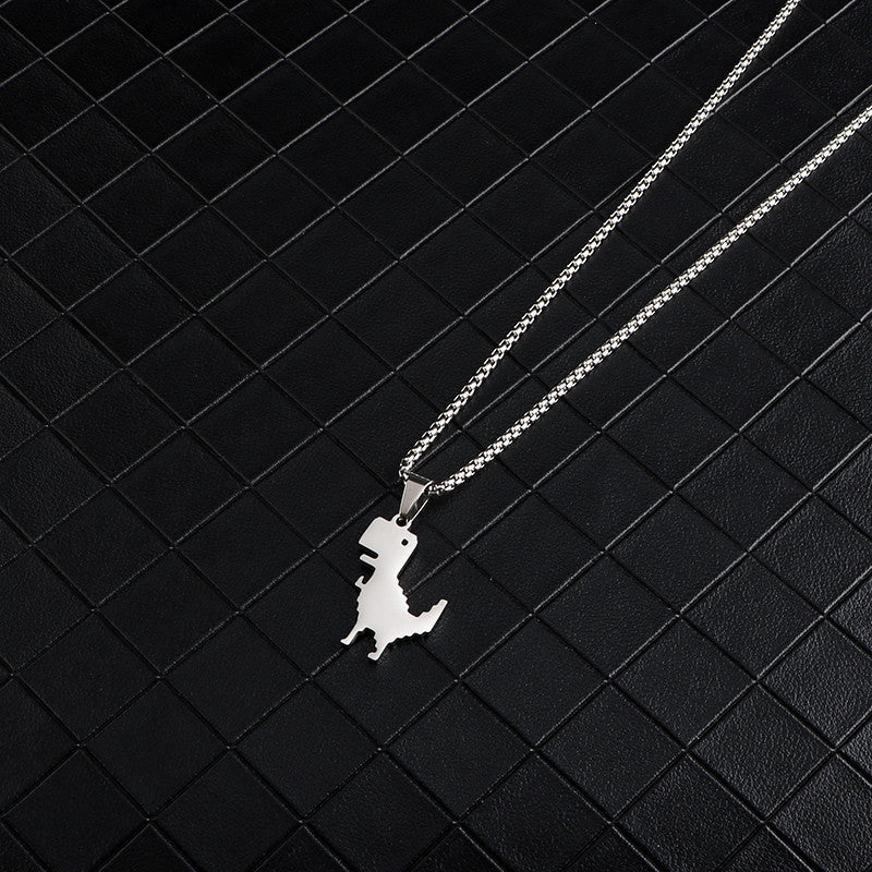 Wholesale Cartoon Cute Little Dinosaur Pendant Titanium Steel Personality Simple Pendant Long Necklaces