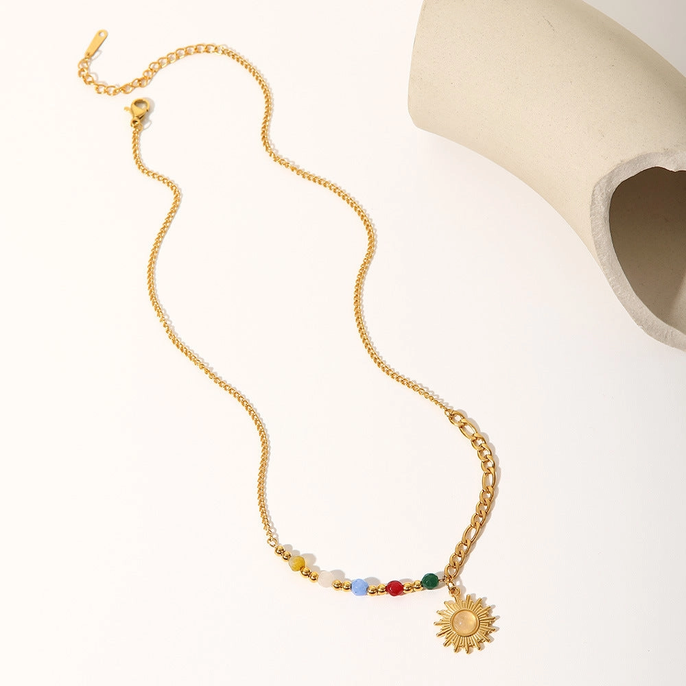 Wholesale Cat's Eye Stone Sun Color Stone Stainless Steel Necklace