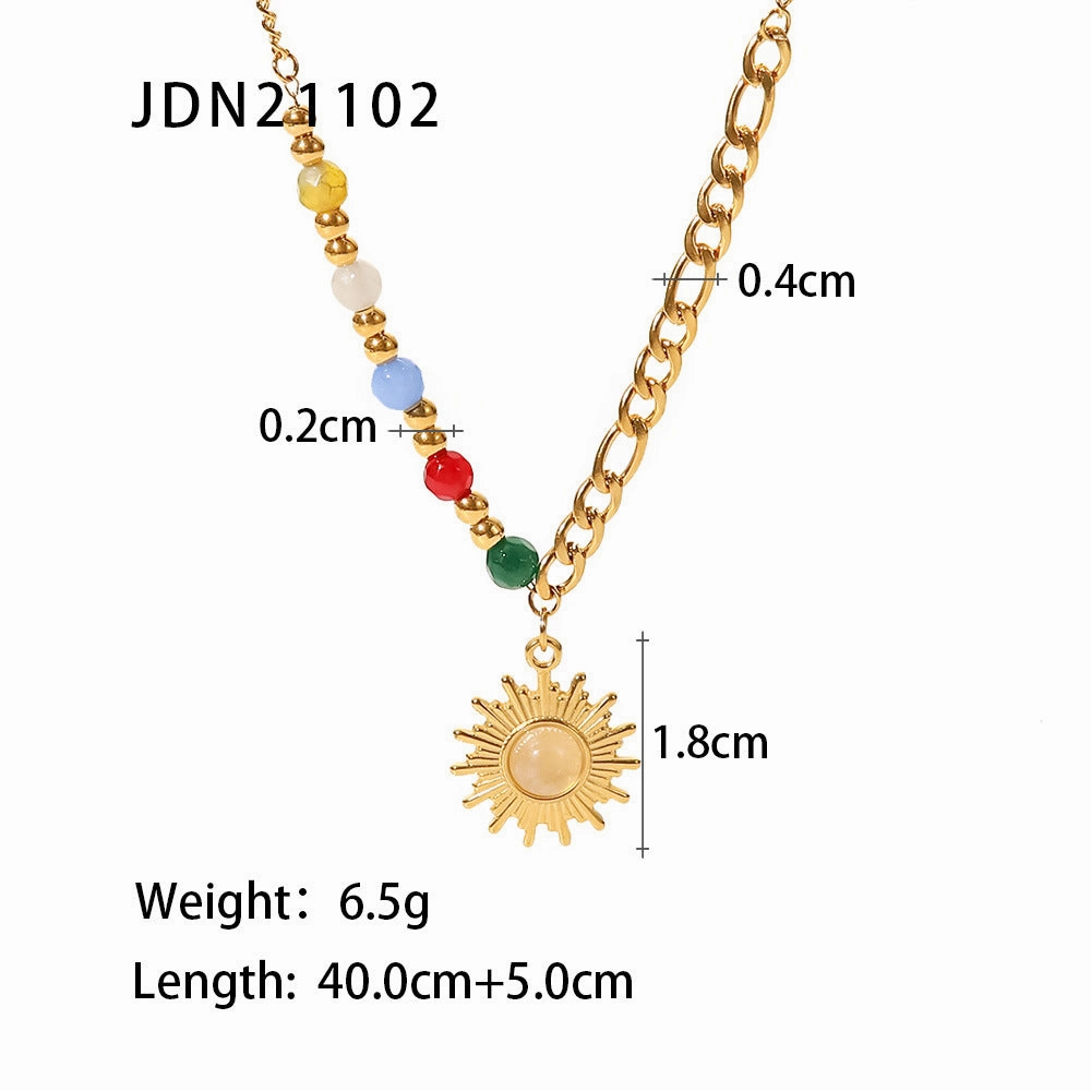 Wholesale Cat's Eye Stone Sun Color Stone Stainless Steel Necklace
