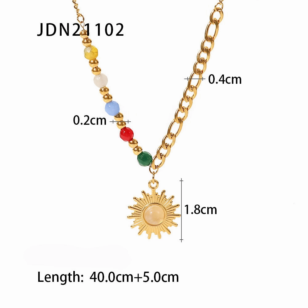 Wholesale Cat's Eye Stone Sun Color Stone Stainless Steel Necklace