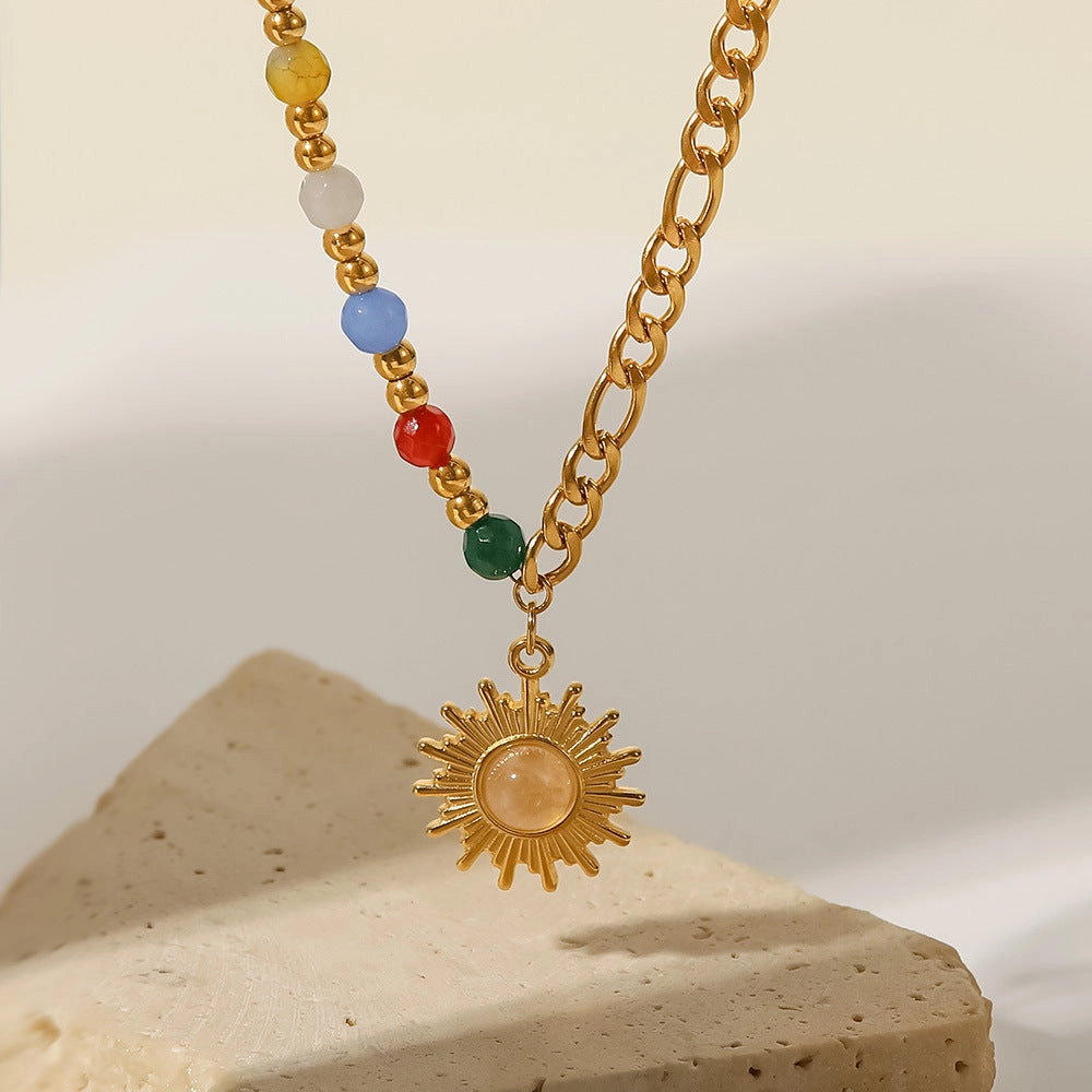 Wholesale Cat's Eye Stone Sun Color Stone Stainless Steel Necklace