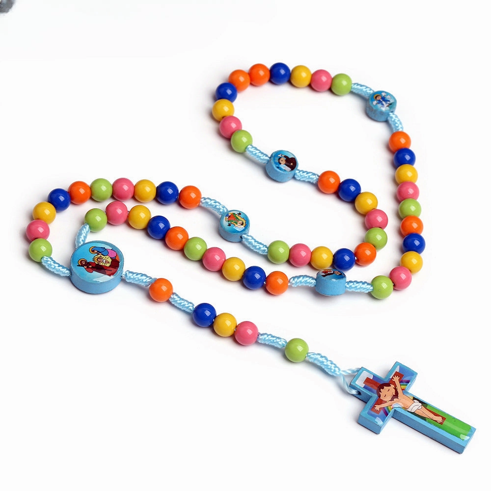 Wholesale Children's Colorful Beaded Cartoon Cross Resin Necklace