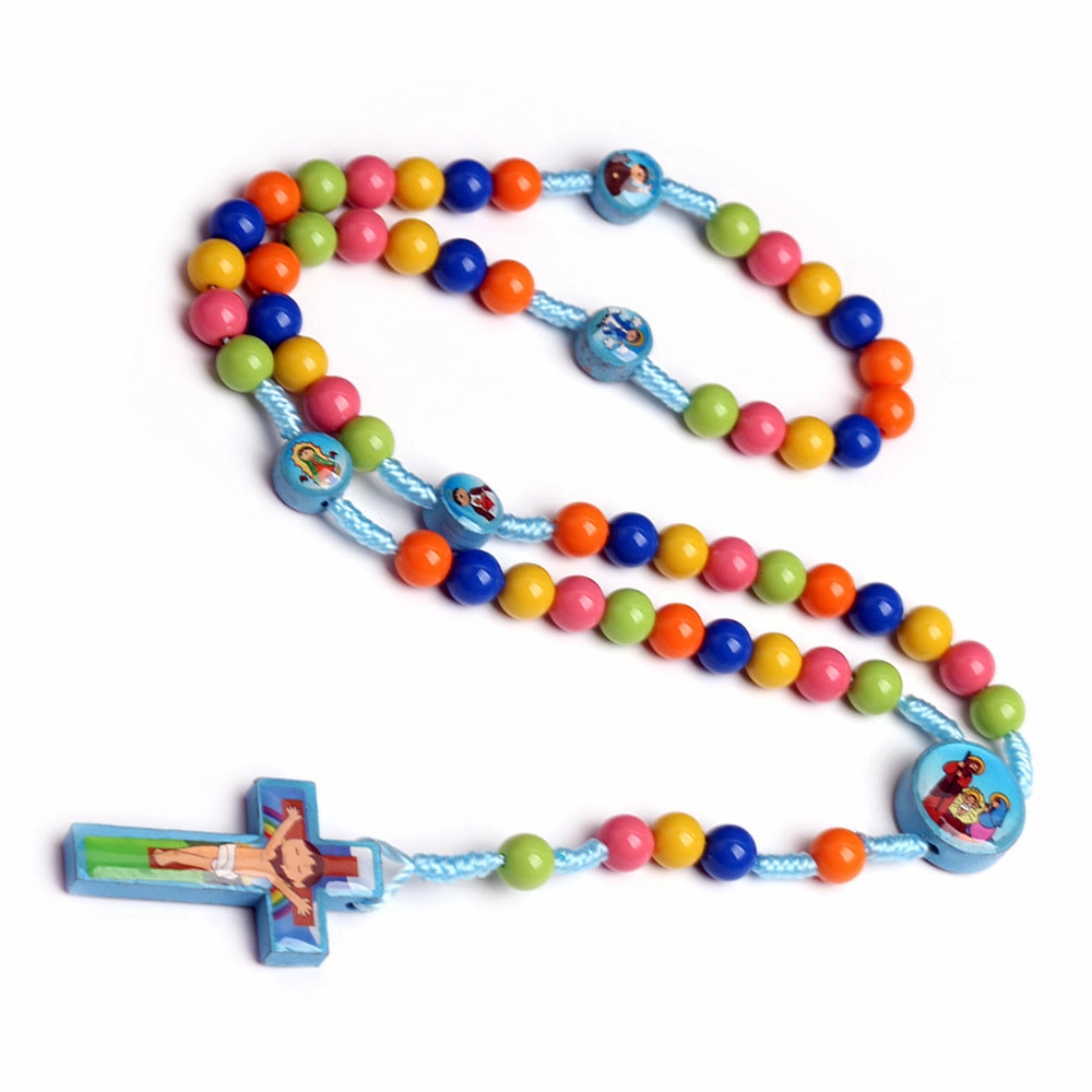 Wholesale Children's Colorful Beaded Cartoon Cross Resin Necklace