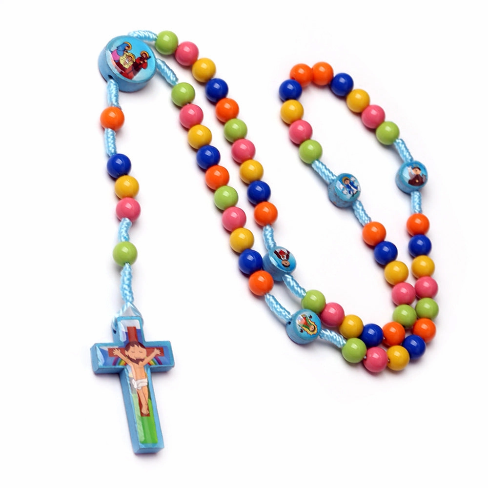 Wholesale Children's Colorful Beaded Cartoon Cross Resin Necklace