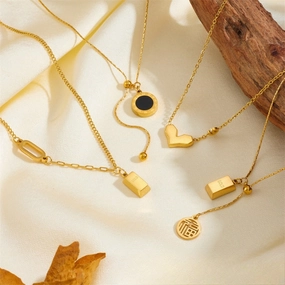 Wholesale Chinese Style Blessing Character To Attract Wealth and Fortune 18K Gold Plated Anti-allergic Titanium Steel Non-fading Necklaces
