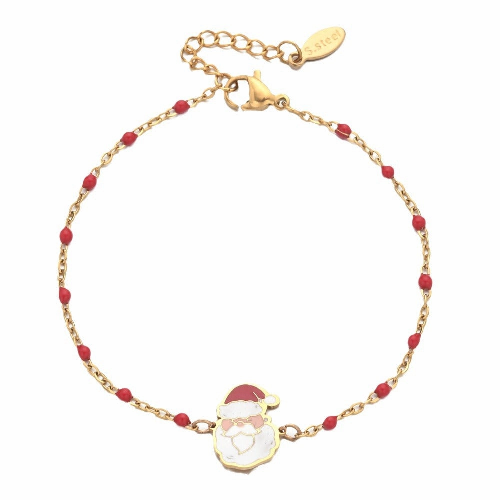 Wholesale Christmas Alloy Drip Oil Santa Claus Stainless Steel Rice Bead Bracelet
