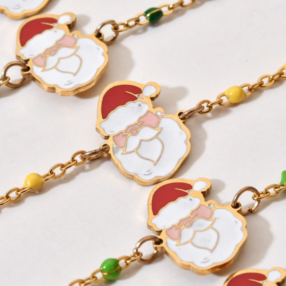 Wholesale Christmas Alloy Drip Oil Santa Claus Stainless Steel Rice Bead Bracelet