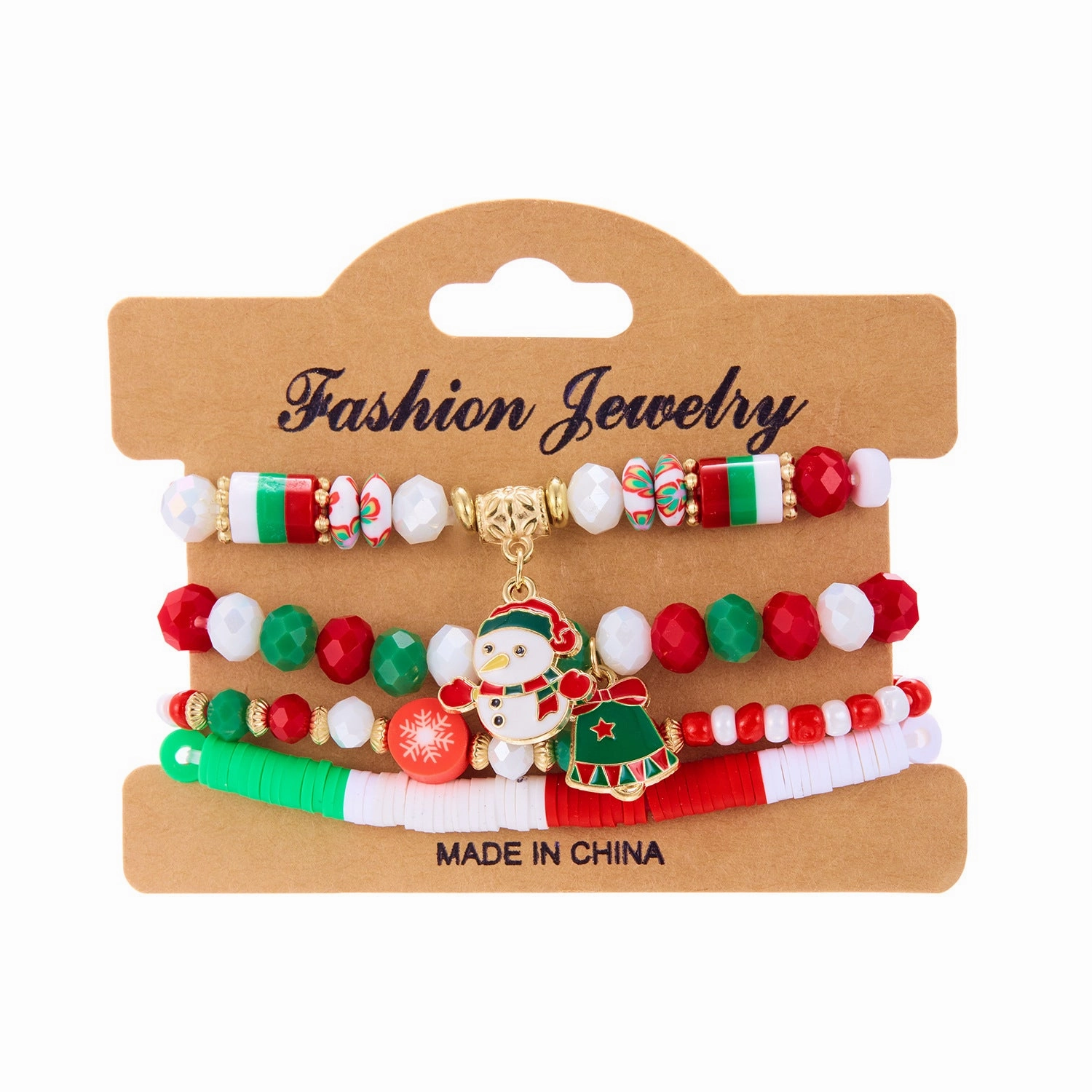 Wholesale Christmas Colorful Acrylic Diamond Snowflake Bell Elastic Beaded Bracelet