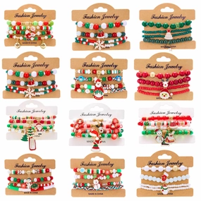 Wholesale Christmas Colorful Acrylic Diamond Snowflake Bell Elastic Beaded Bracelet