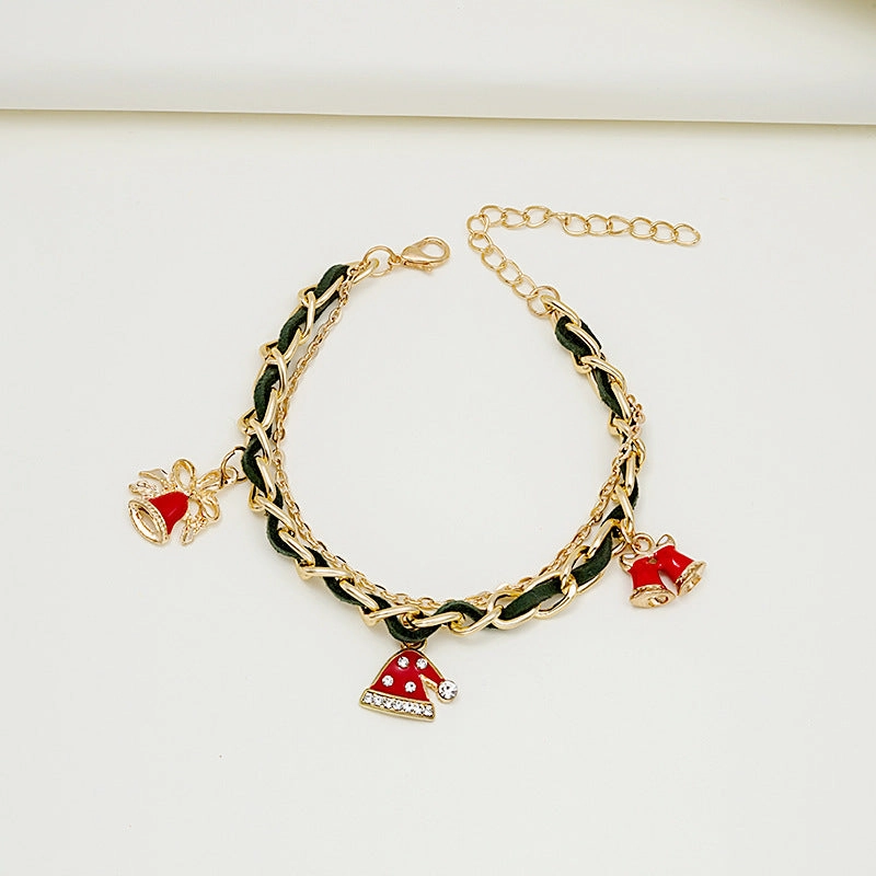 Wholesale Christmas Oil Drop Christmas Tree Snowman Cane Pendant Multi-layer Chain Bracelet