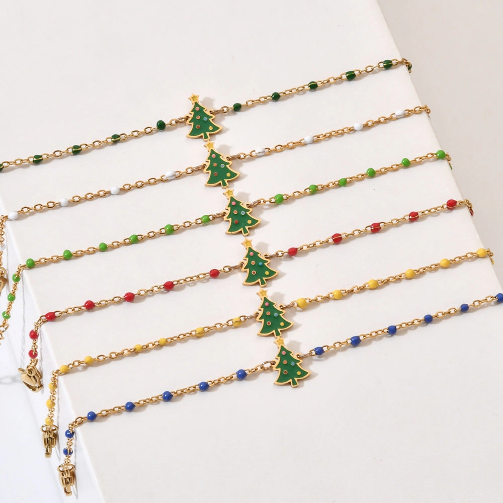Wholesale Christmas Oil Drop Stainless Steel Rice Bead Bracelet