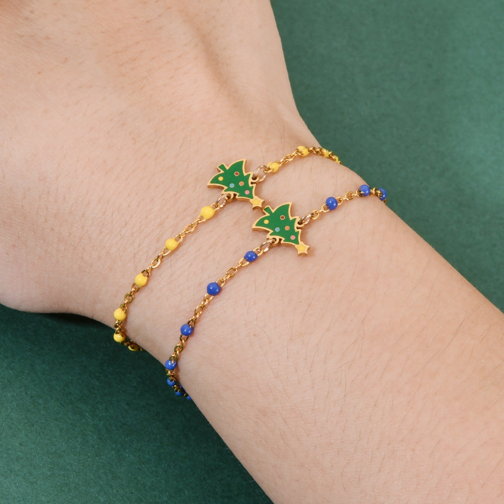 Wholesale Christmas Oil Drop Stainless Steel Rice Bead Bracelet