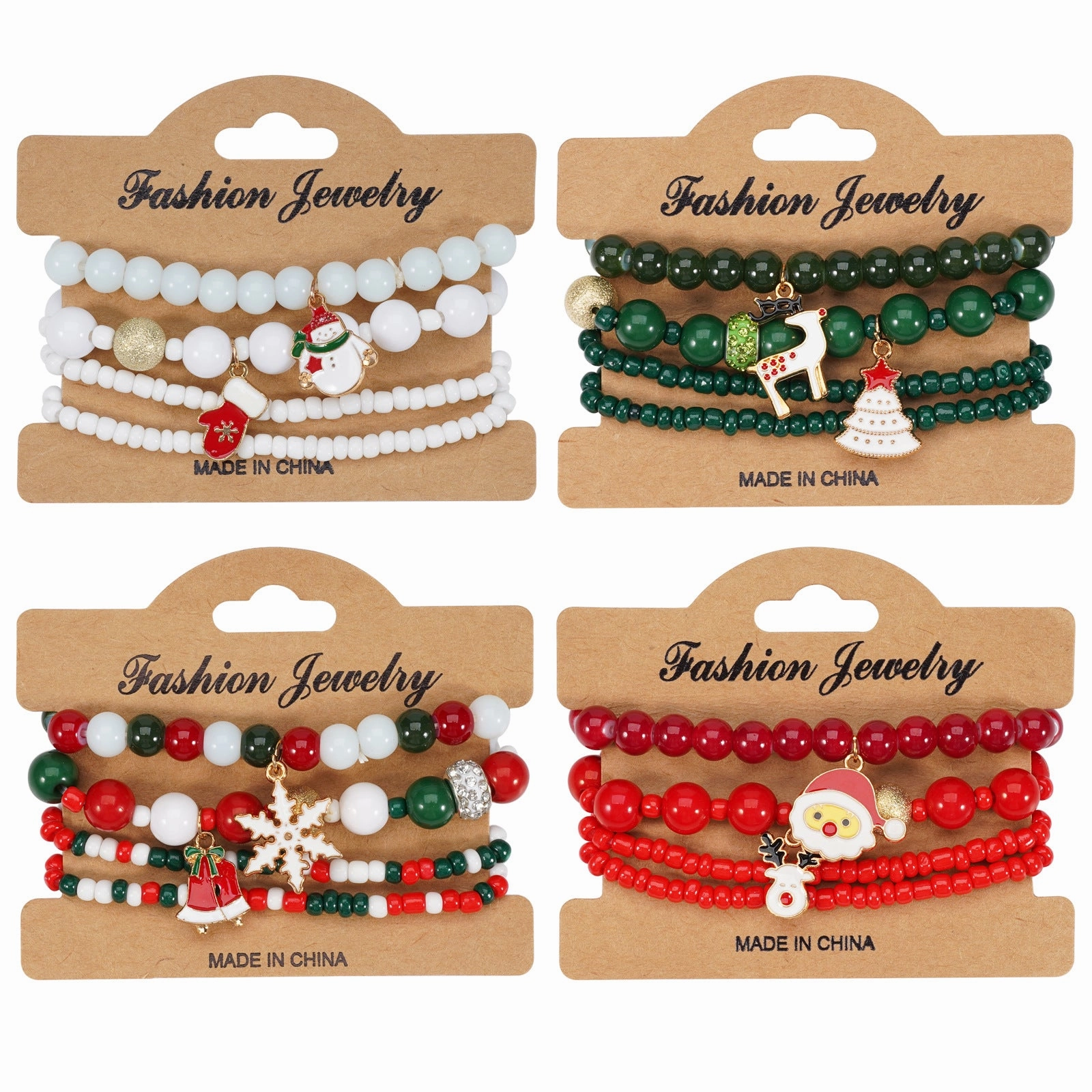Wholesale Christmas Snowman Snowflake Christmas Tree Old Man Deer Hat Pendant Elastic Rope Bracelet