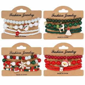 Wholesale Christmas Snowman Snowflake Christmas Tree Old Man Deer Hat Pendant Elastic Rope Bracelet