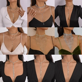 Wholesale Claw Chain Rhinestone Tassel Alloy Necklaces