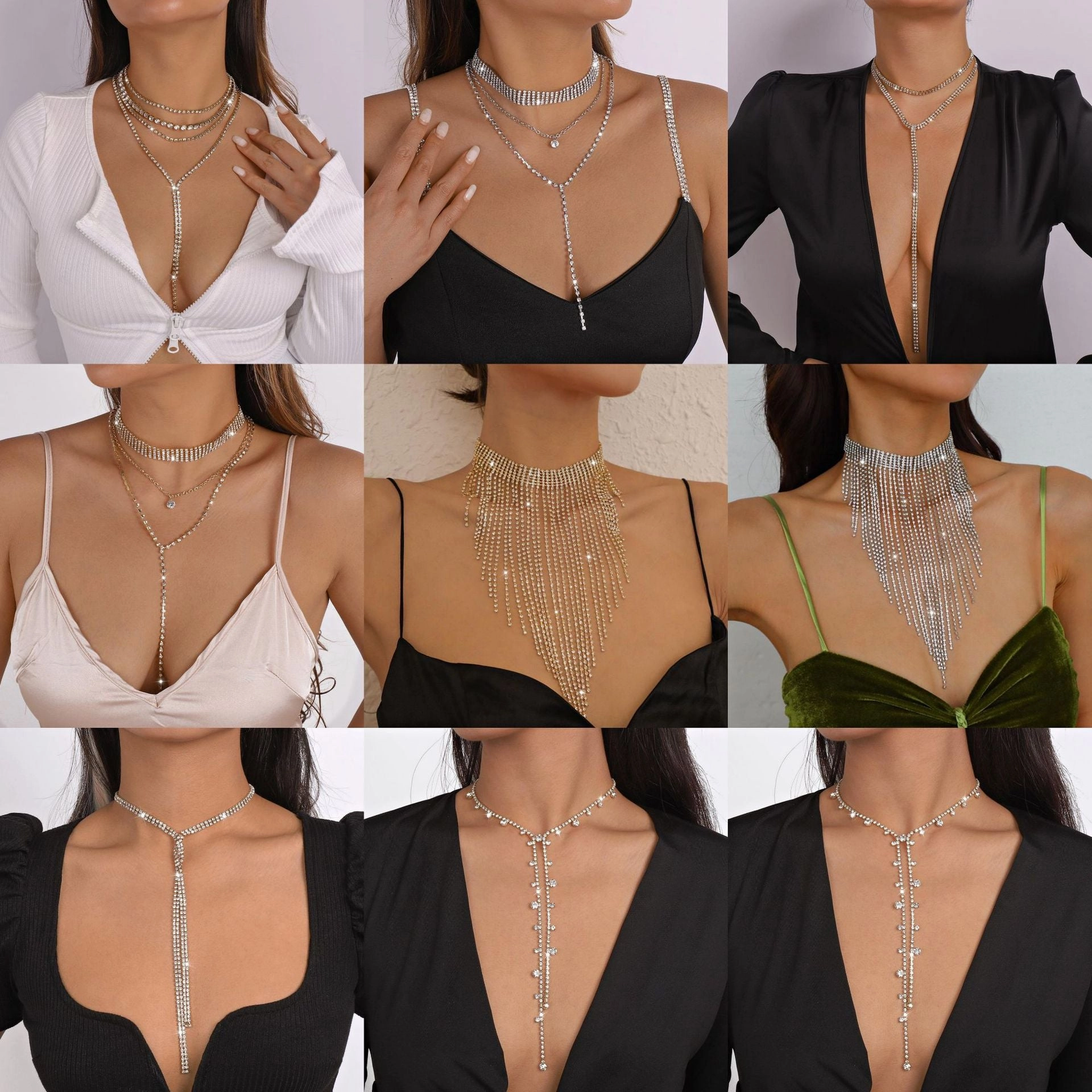 Wholesale Claw Chain Rhinestone Tassel Alloy Necklaces