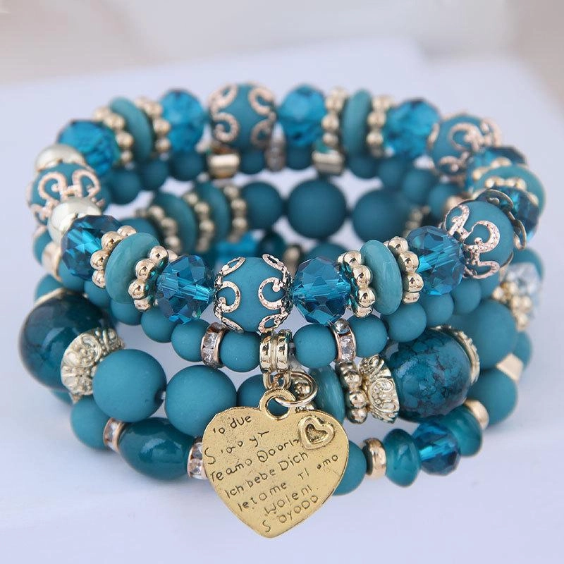 Wholesale Color Alloy Tassel Multi-layer Mixed Bead Bracelet