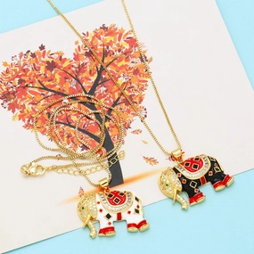 Wholesale Color Drip Oil Elephant Copper Necklaces