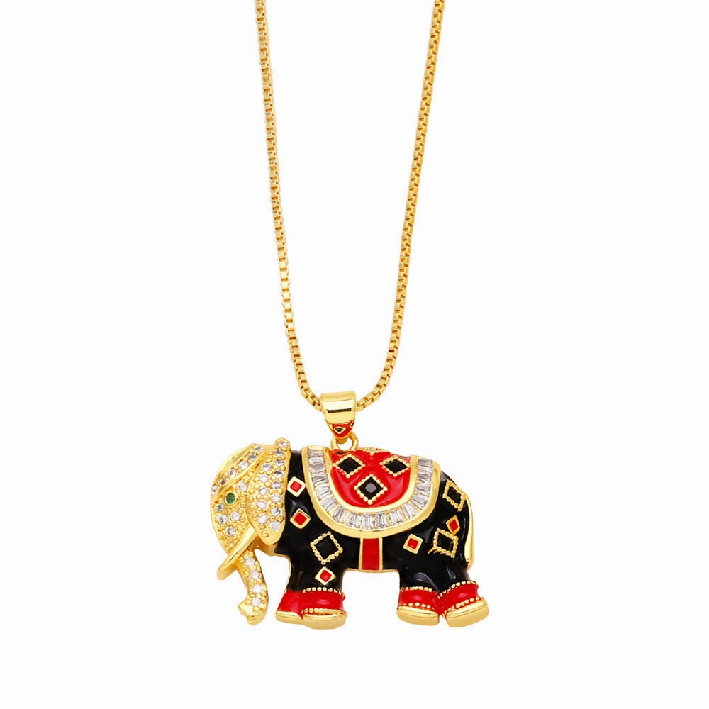 Wholesale Color Drip Oil Elephant Copper Necklaces