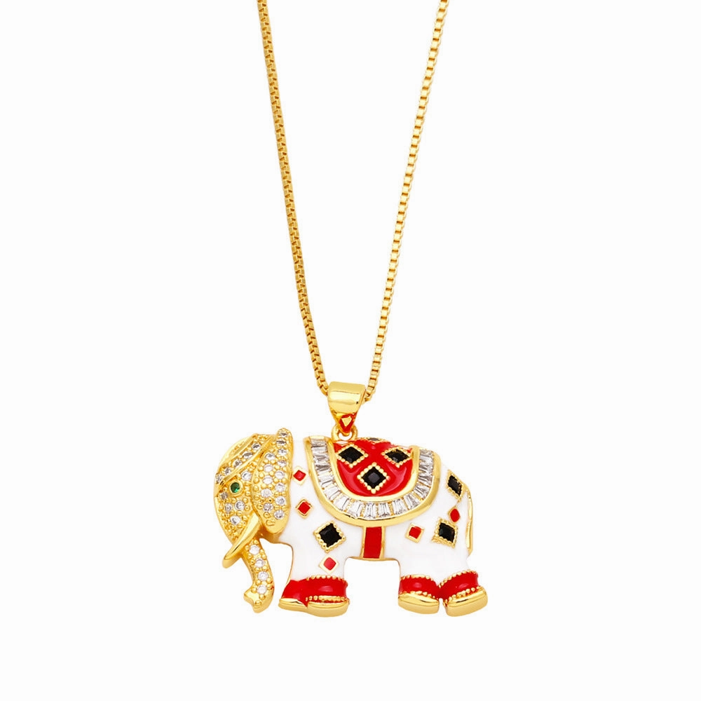 Wholesale Color Drip Oil Elephant Copper Necklaces