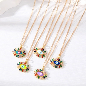 Wholesale Color Inlaid Zircon Color Drip Devil Eye Alloy Necklaces