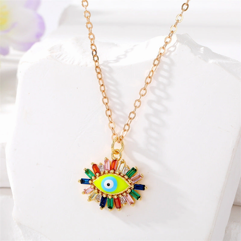 Wholesale Color Inlaid Zircon Color Drip Devil Eye Alloy Necklaces