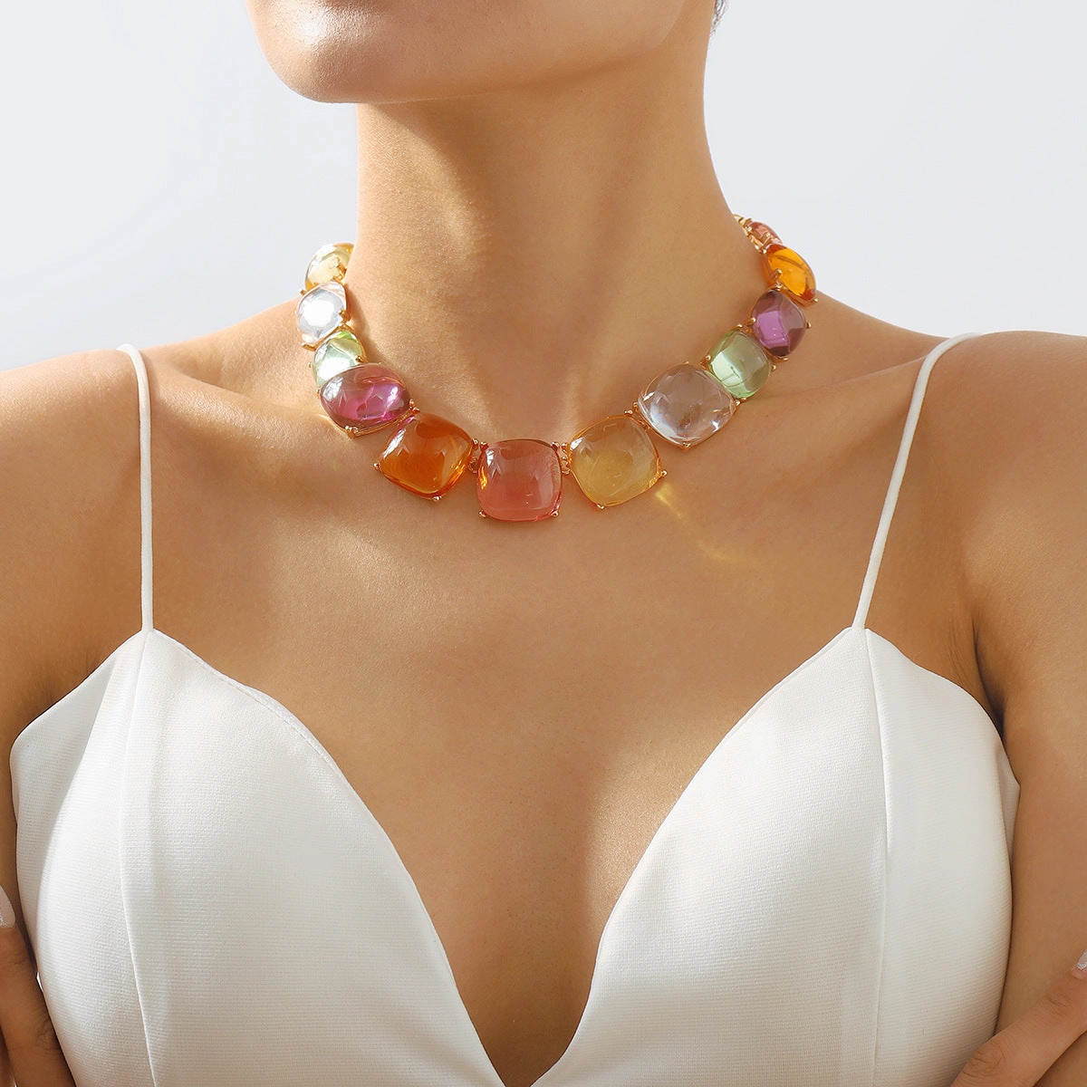 Wholesale Color Matching Jelly Geometric Necklaces Earring Set