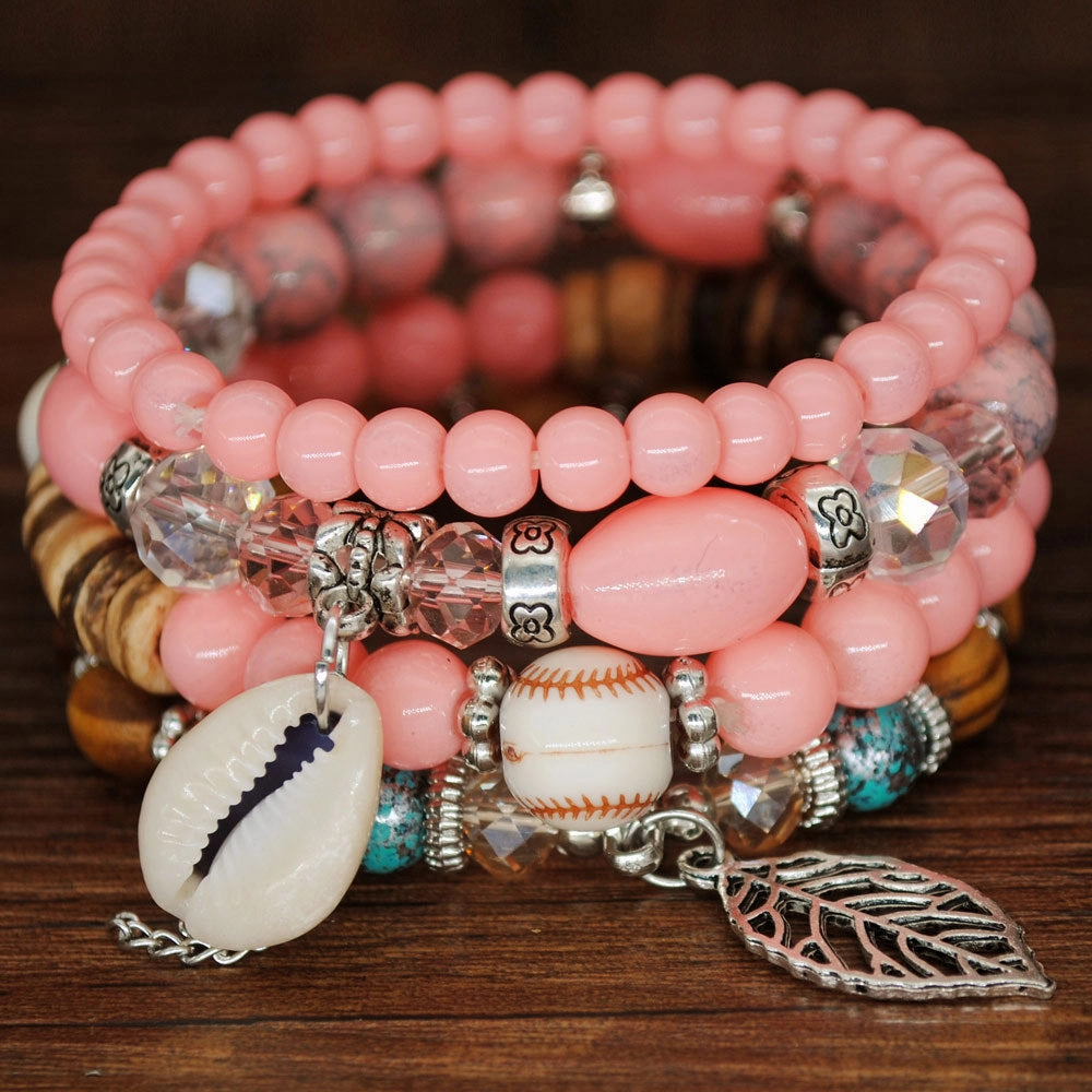 Wholesale Color Matching Shell Elastic Cord Multi Layer Beaded Bracelet