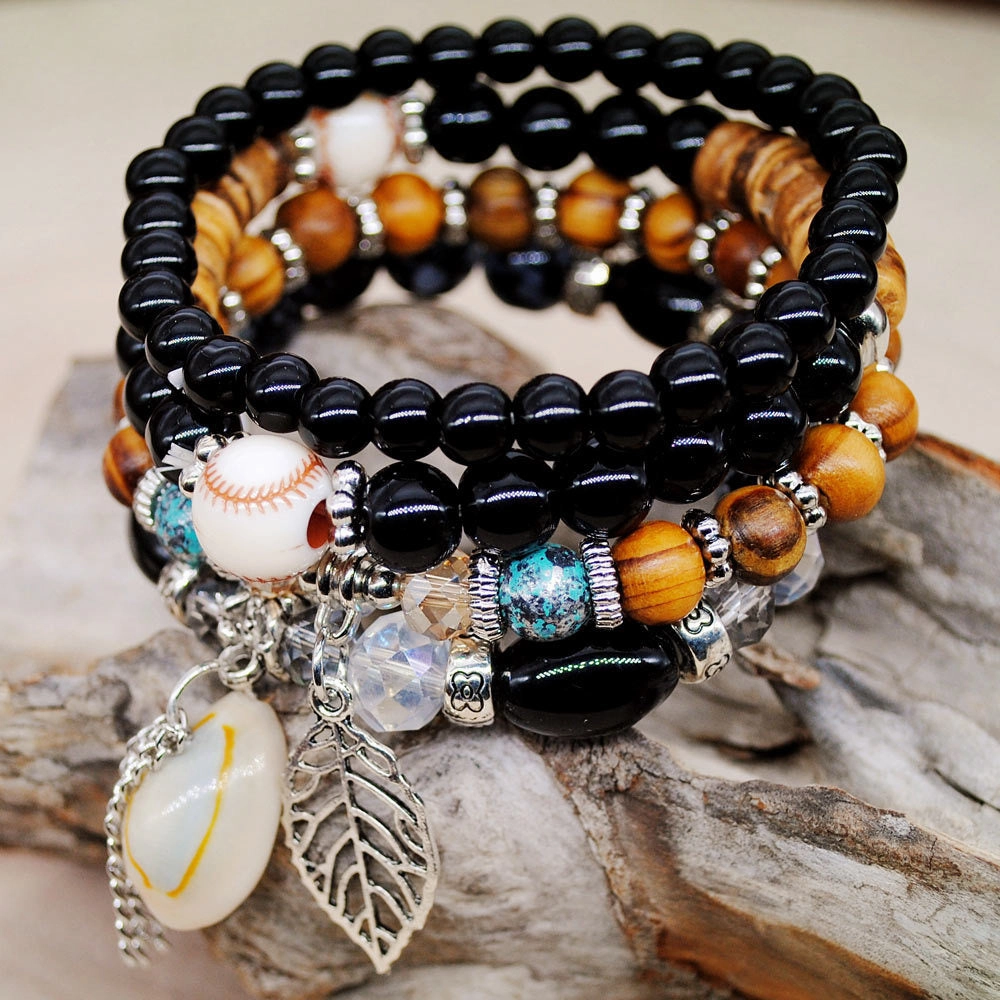 Wholesale Color Matching Shell Elastic Cord Multi Layer Beaded Bracelet