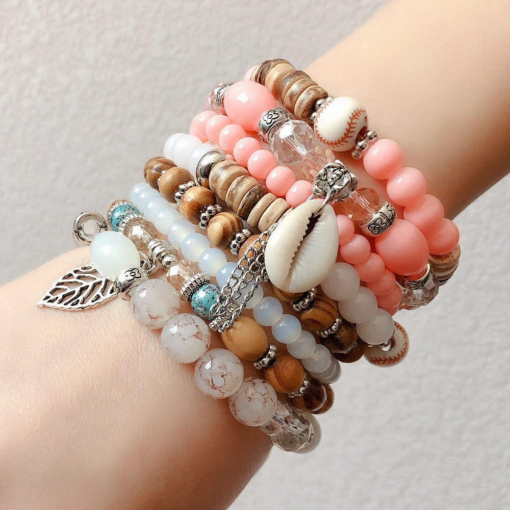 Wholesale Color Matching Shell Elastic Cord Multi Layer Beaded Bracelet