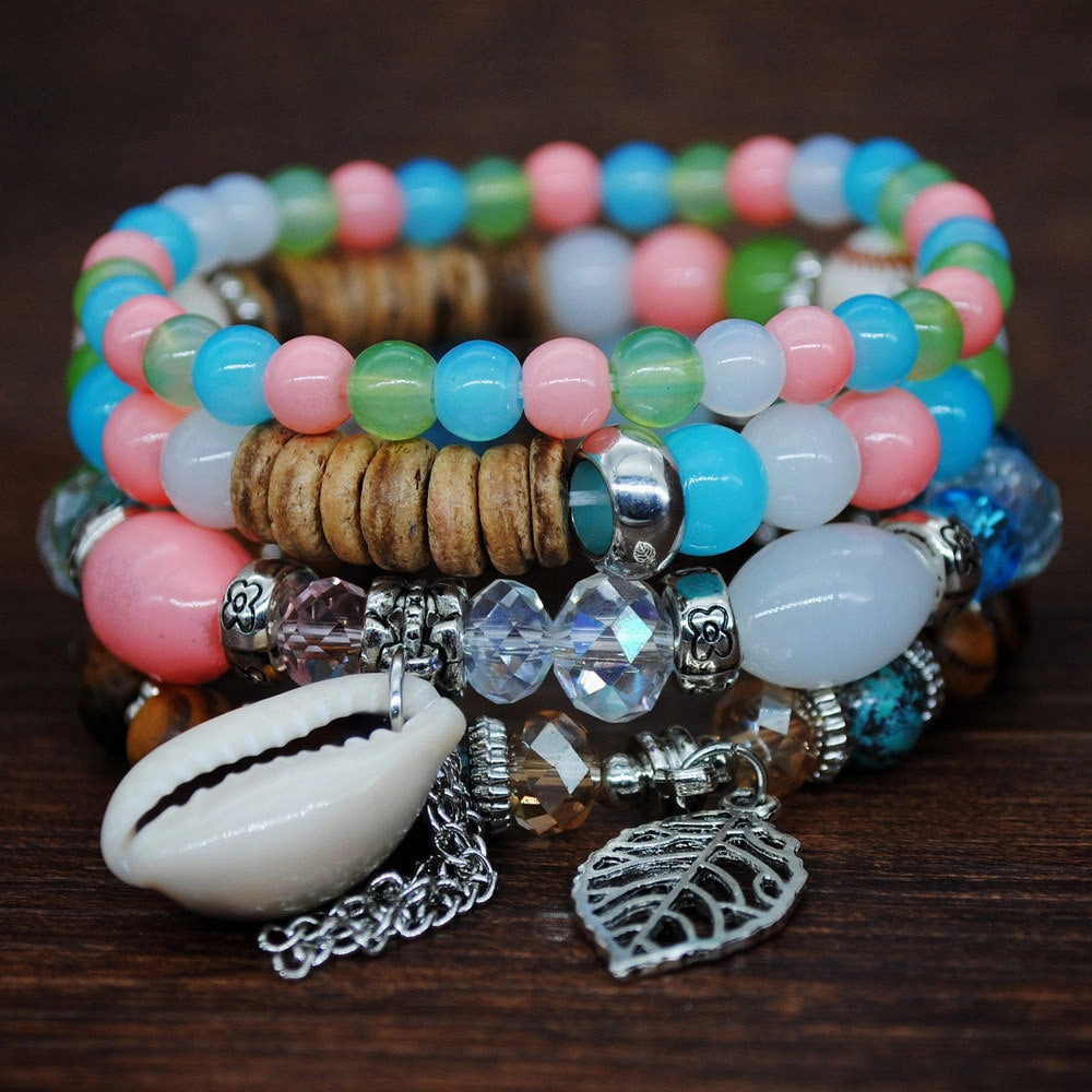 Wholesale Color Matching Shell Elastic Cord Multi Layer Beaded Bracelet