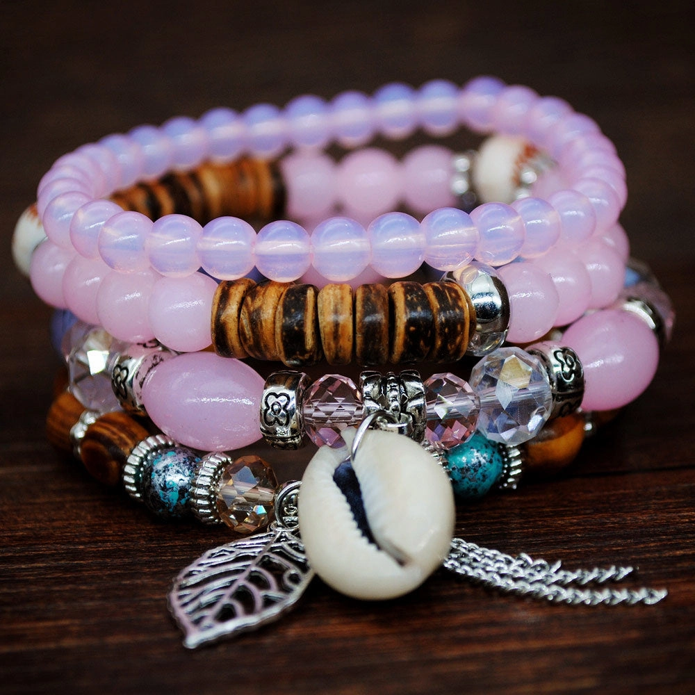 Wholesale Color Matching Shell Elastic Cord Multi Layer Beaded Bracelet