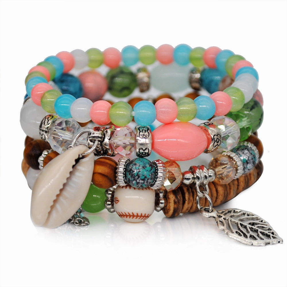 Wholesale Color Matching Shell Elastic Cord Multi Layer Beaded Bracelet