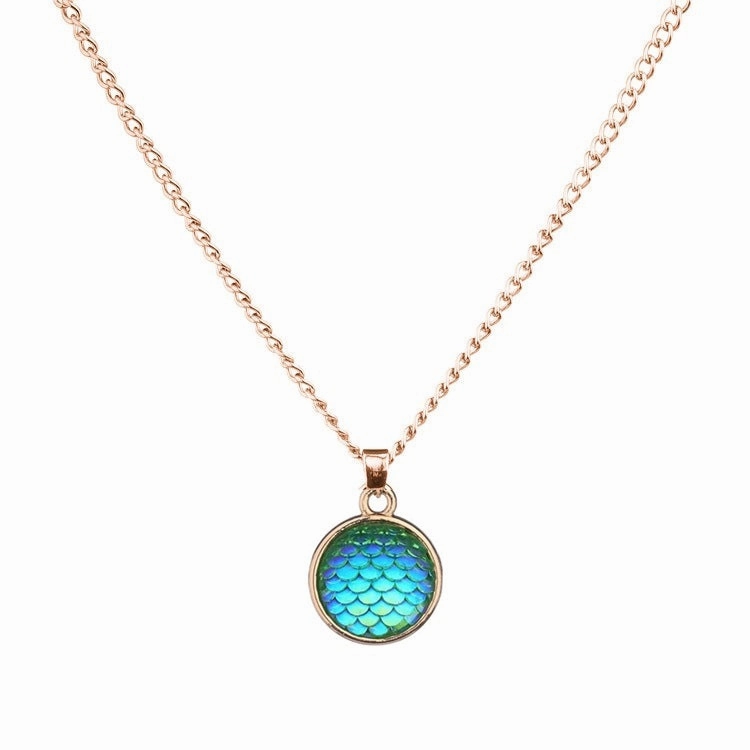 Wholesale Color Mermaid 16mm AB Fish Scale Time Gemstone Alloy Pendant Necklaces