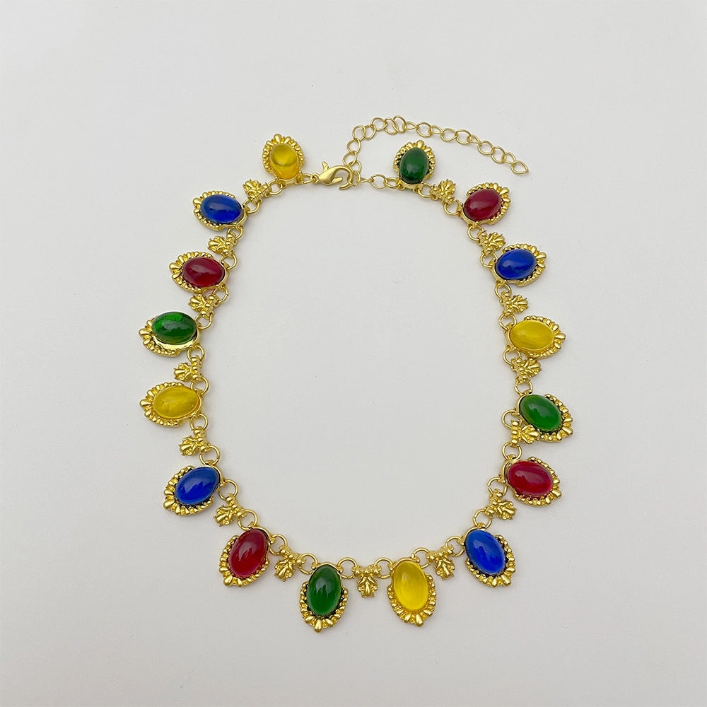 Wholesale Color Oval Palace Style Retro Alloy Necklaces
