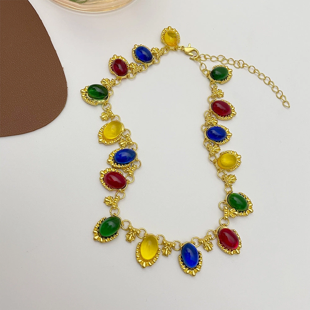 Wholesale Color Oval Palace Style Retro Alloy Necklaces