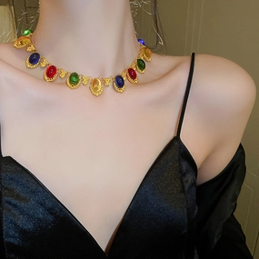 Wholesale Color Oval Palace Style Retro Alloy Necklaces
