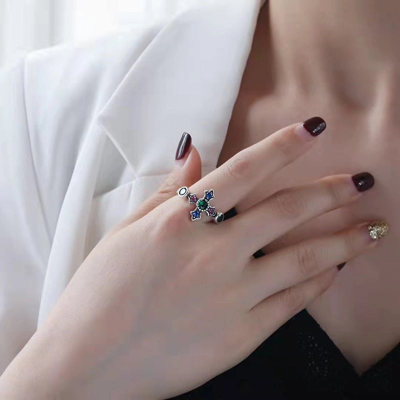 Wholesale Color Zircon Cross Alloy Rings