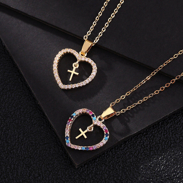 Wholesale Color Zircon Cross Heart Copper Necklaces