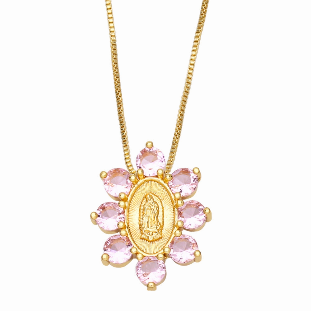 Wholesale Color Zircon Virgin Mary Copper Necklaces