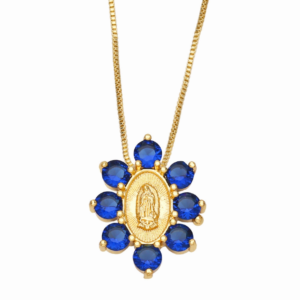 Wholesale Color Zircon Virgin Mary Copper Necklaces