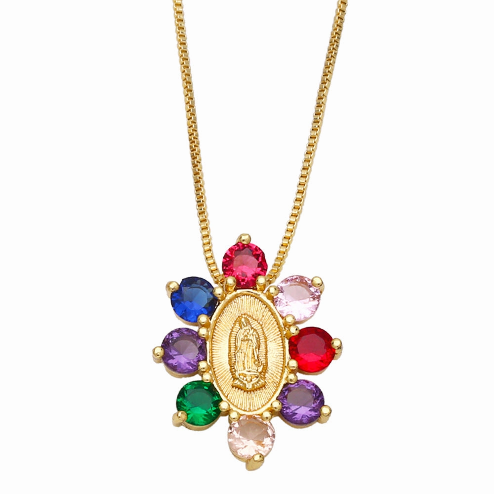 Wholesale Color Zircon Virgin Mary Copper Necklaces