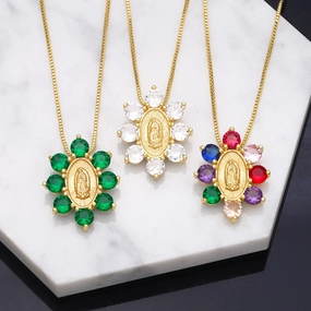 Wholesale Color Zircon Virgin Mary Copper Necklaces