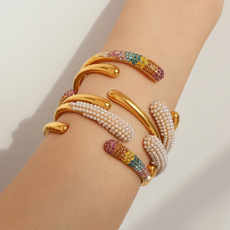 Wholesale Colored Diamond Titanium Steel Gold-plated Bracelets